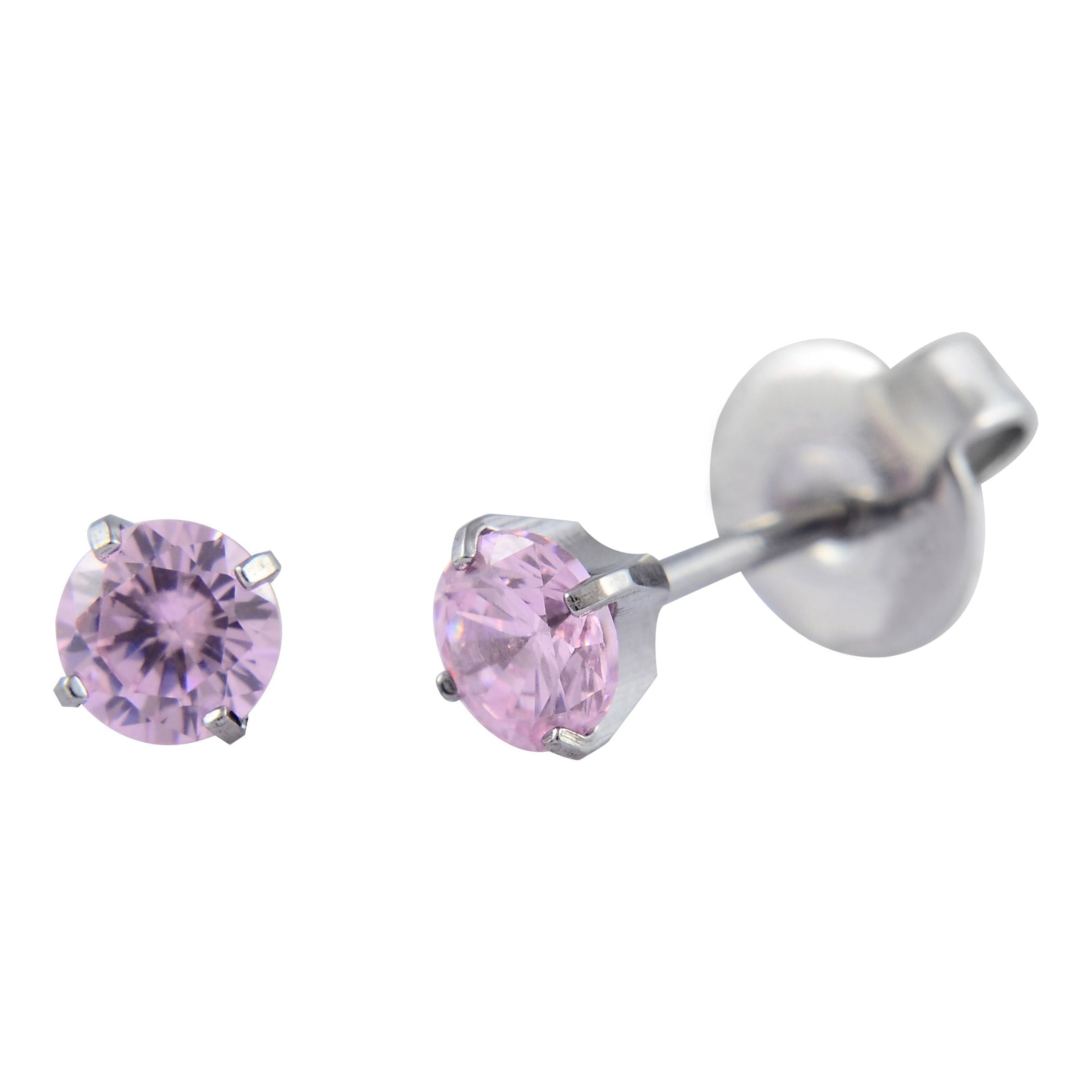 P131 - Surgical Steel Cubic Zirconia Pink (4mm)